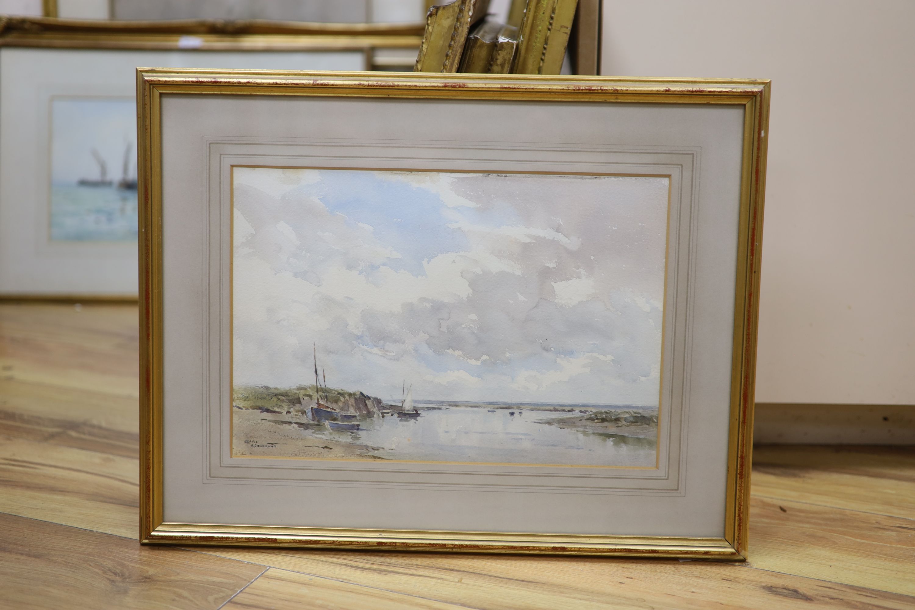 Gerald Ackermann (1876-1960), estuary scene, signed, watercolour